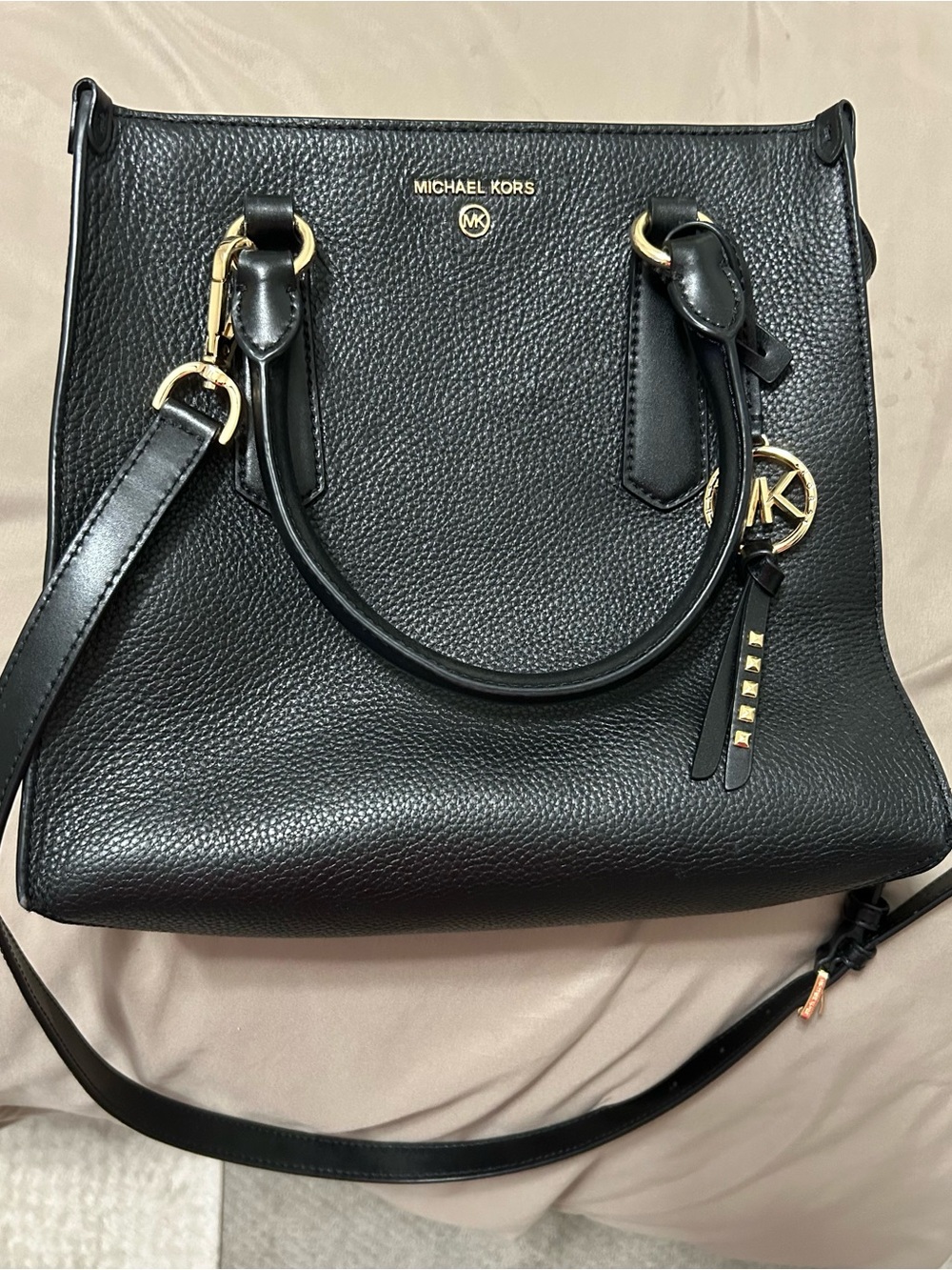 Michael Kors Black Pebbled Leather Satchel.  10”long, 9” in height, and 5 deep